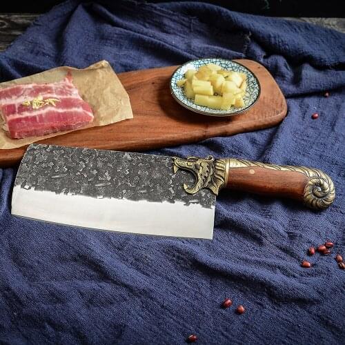 XYj Chinese Cleaver Longquan Chopper 7Cr17 Molybdenum Vanadium Steel Kitchen Knives 7.5Inch Rosewood Handle with Knife Gift Box