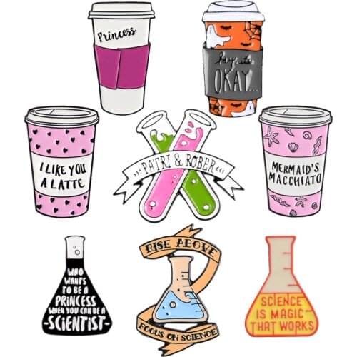 Science chemistry Black flask Test maiden Pink cup enamel pin Become scientist brooch Simple Lapel pin badge jewelry women gift