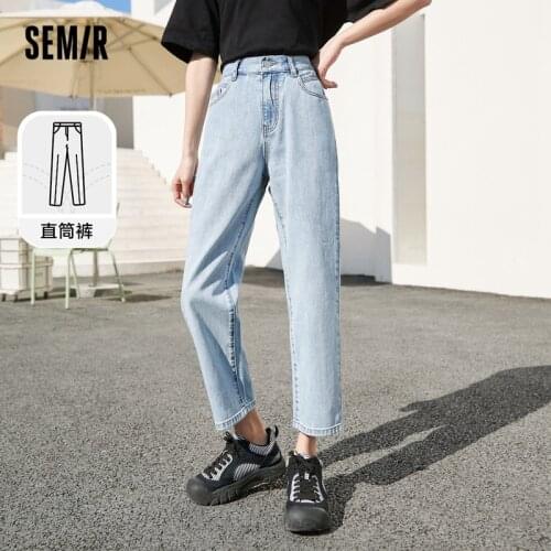 SEMIR Jeans Women Small Straight Cropped Trousers 2021 Summer New Chic Hong Kong-Style Pants Cotton Comfortable