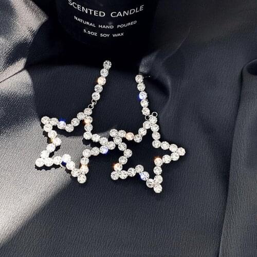USTAR Bling Crystal Star Drop Earrings for women Rhinestone Classic silver color Dangle Earring Female Fashion Party Jewelry