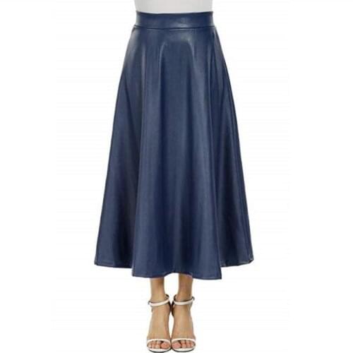 Women Skirts Vintage Retro High Waist Pleated Maxi Skirt Womens Autumn Winter Casual Office Work Pu Leather Skirt Saia Femininas