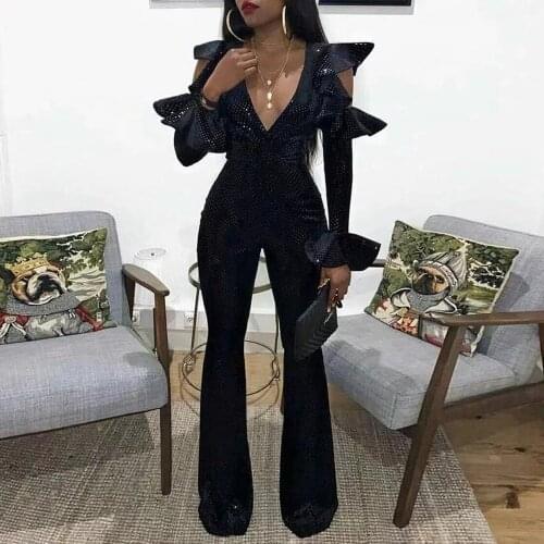 Missord 2021 Women Summer Sexy Deep V Long Sleeve Rompers Female Elegant Speaker Sleeve Jumpsuits MQ18982