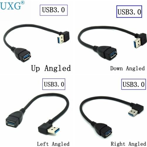 10PCS 90 Degree USB 3.0 A male to female Adapter Cable Angle Extension Extender Fast Transmission Left/Right/Up/Down 25CM