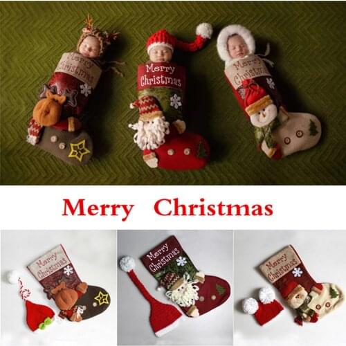 2pcs Baby Christmas Clothes Photography Props Newborn Sleeping Bag Hat Handmade Infant Costumes Photography Clothes Sleeping Bag