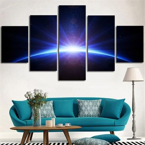 2016 Unframed Wall Painting Modular Picture Light Sun Shine Rise The Earth Canvas Art Home Decor For Living Room 5Plane