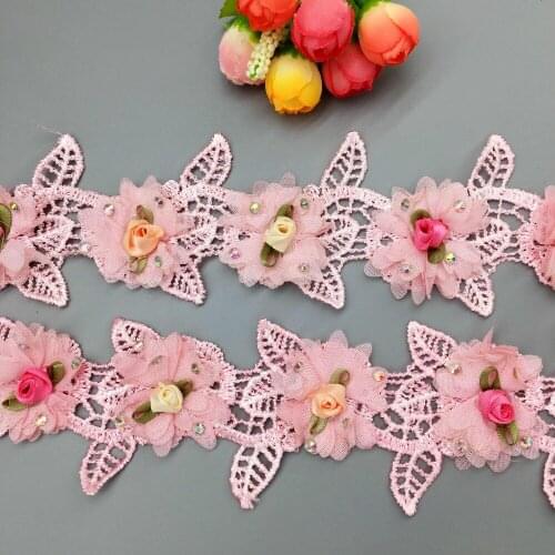 20X Vintage 3D Colorful Diamond Flower Embroidered Lace Trim Satin Ribbon French Fabric DIY Wedding Dress Sewing Craft