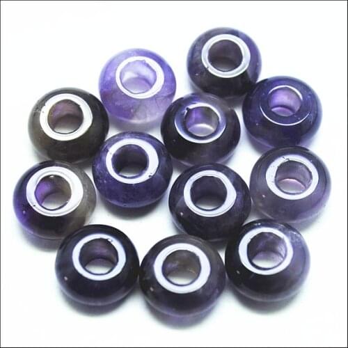 4pcs new spacer beads nature amethystt gem stone big hole fashion jewelry findings european beads size 8x14mm wholsale stone