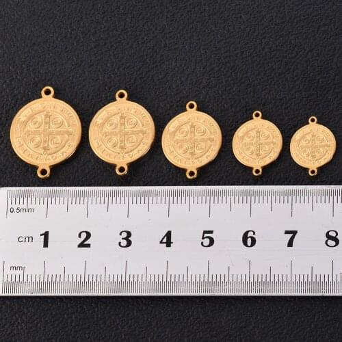 5PCS/lot Stainless Steel Retro Religious Round Jesus Cross Connector Charms For DIY Necklace Bracelet Christian Jewelry Making