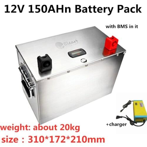 GTK 12V 150Ah Lifepo4 battery pack LCD dispaly with strong BMS for Solar PV Panel Storage System+ 14.6V 10A Charger