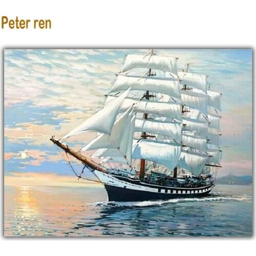 Peter ren Diamond painting cross stitch Smooth sailing Square\Round mosaic Rhinestone Full embroidery Home Decor Sailboat at sea