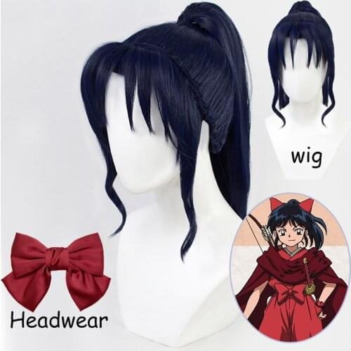 Anime Yashahime Princess Half-Demon Cosplay Heat Resistant Synthetic Blue Hair Halloween Party + Free Wig Cap And headdress