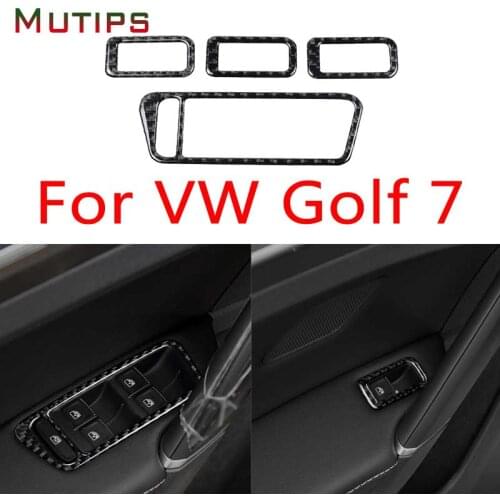 Mutips Car Window Lifter Button Switch Cover Armrest Panel Frame Trim Carbon Fiber For VW Volkswagen Golf 7 gti mk7 2013-2017