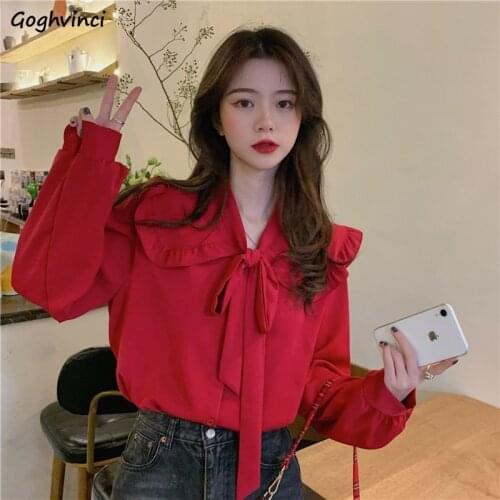 Blouses Women Bow Korean Style New Design Female Sweet Harajuku Ins Fashion Elegant Spring Leisure Loose Chic Vintage Solid Cute