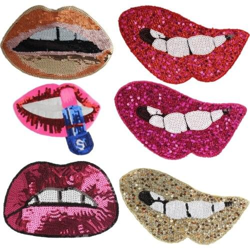 Large sequin lips patch iron On Patches for clothes sticker DIY T shirt transfers accessori fashion applique Badge