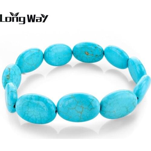 LongWay Aliexpress New Fashion Tibetan Men and Women Flat Ellipse Blue Beads Chunky Bracelets Religion Charm Wholesale SBR150168
