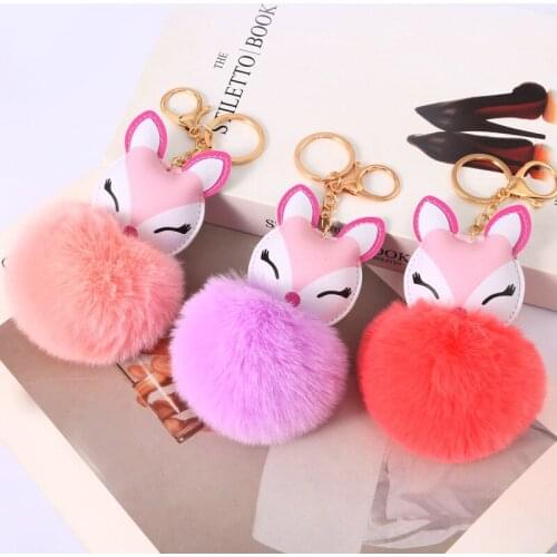 Cute mini unicorn fur ball keychain girl lady bag key ring handmade fluffy pompon ball keychain car key ring pendant