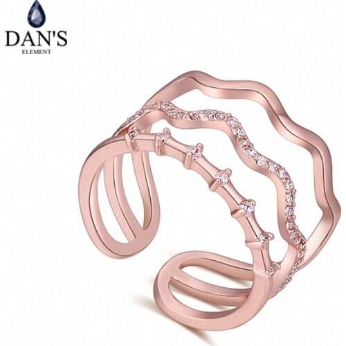 DANS ELEMENT Real Austrian Crystals Brand AAA Zirconia Micro Inlays Fashion Ring for women New Geometric 121424rose