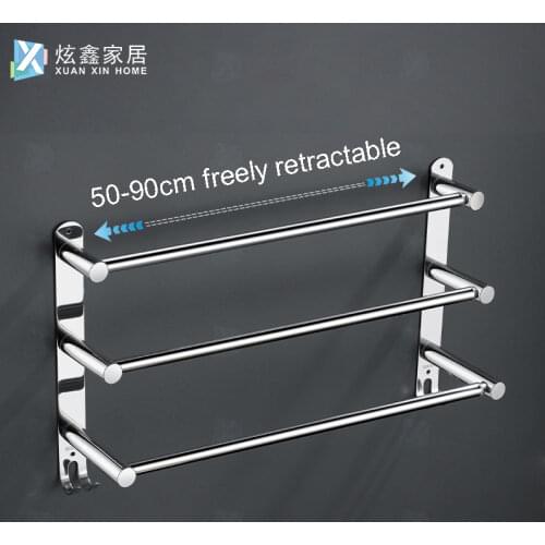 Towel Rack Stainless Steel Retractable Towel Bar Punch Free Wall Mounted Bath Towel Holder Home Bathroom Accessories Tools