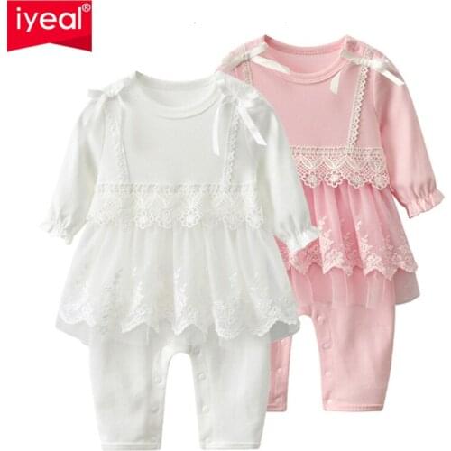 IYEAL Princess Style Newborn Baby Girl Clothes Lace Flowers Long Sleeve Romper Clothing Set Jumpsuit Cute Infant Girls Outfit