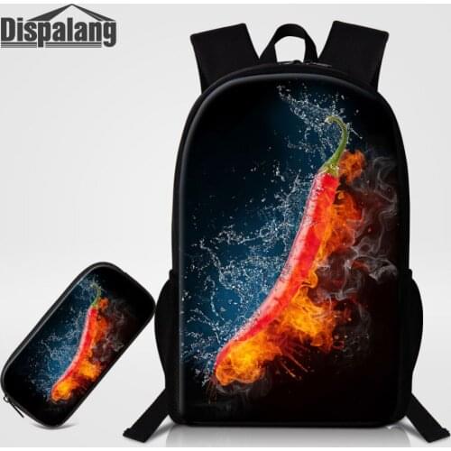 Dispalang Flame Printing School bag with Pencil Bag 2 pcs Set Backpack Children Schoolbags for Teenage Cool Girls Bookbag