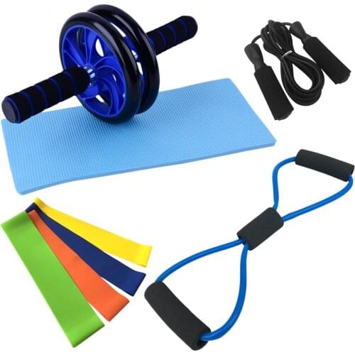 Home Gym Fitness Set Abdominal Roller Wheel 8 Shape Resistance Band Resistance Loop Band Jump Rope Pack Kit