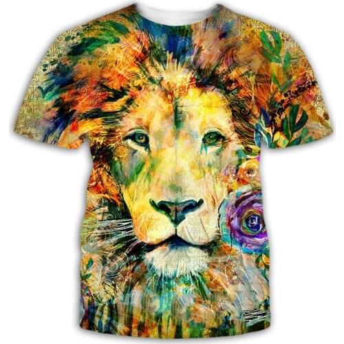 PLstar Cosmos Summer Mens brand clothing O-Neck short sleeve animal T-shirt wolf/cat/lion 3D Digital Printed T shirt Homme larg