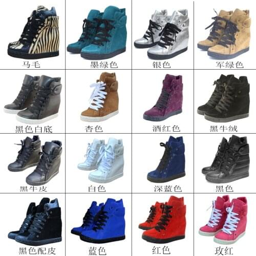 Fashion woman real leather 8CM inner heel lace up high top sneakers real photos more colors custom make