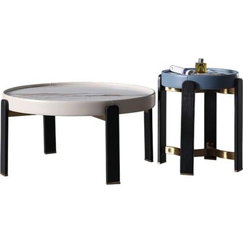 Round tea table creative small family light luxury modern size round combination rock plate tea table