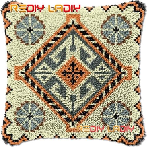 Latch Hook Cushion Geometric DIY Needlepoint Kits Chunky Acrylic Yarn Arts Crocheting Lofty Pillow Case Hobby & Crafts