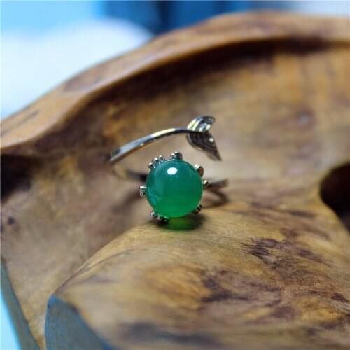 Liemjee Wholesale Fashion Jewelry Green Agate Silver Plated Fish Tail Ring For Women Feature Concise Namour Charm Gift Seasons