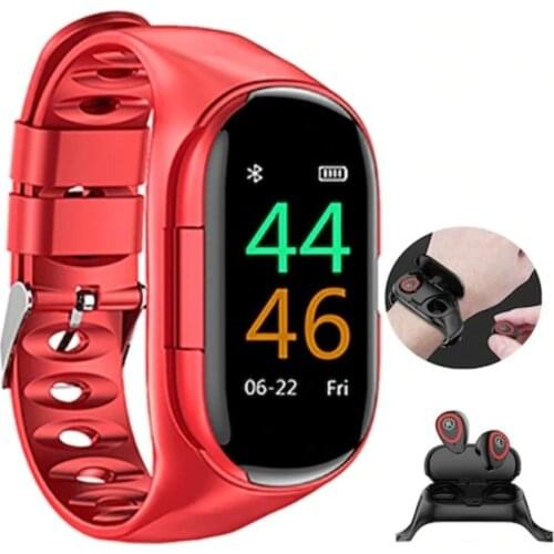 M1 Red 2 In 1 AI Smart Watch With Bluetooth Earphone Heart Rate Monitor Smart Bracelet Long Standby Sport Watch