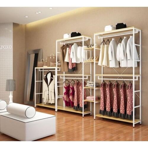 Clothing store display rack, iron double-deck display cabinet landing clothes rack, hanger hanger landing