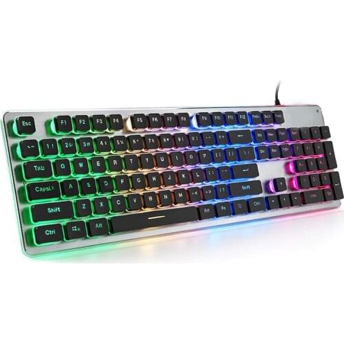 Membrane Gaming Keyboard, Colorful LED Backlit Quiet Keyboard for Study,All-Metal Panel USB Wired 25 Keys Anti-ghosting Computer
