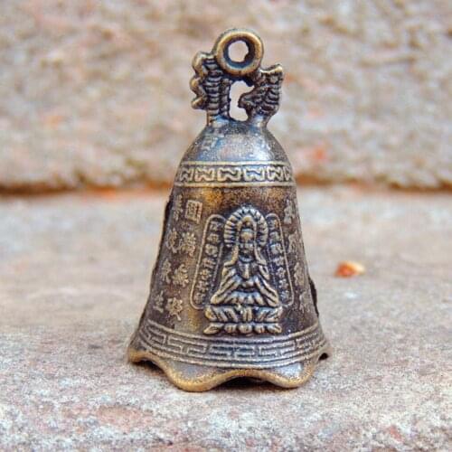 Antique Bell Chinas Mini Brass Copper Sculpture Pray Guanyin Bell Shui Feng Bell Invitation Buddha Buddhism