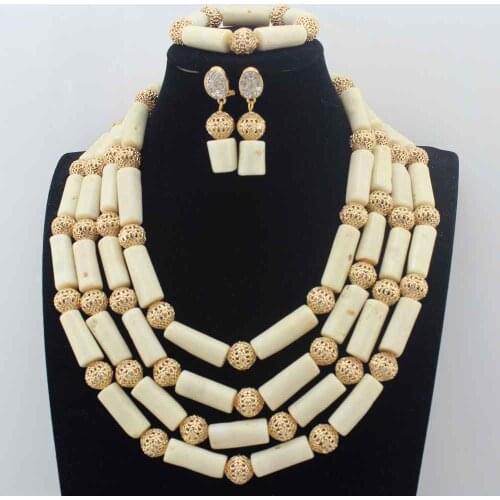 Fashion Natural White 4Layer Coral Necklace Sets Wedding African Costume Jewelry Set Dubai earrings Jewelry Sets W13916