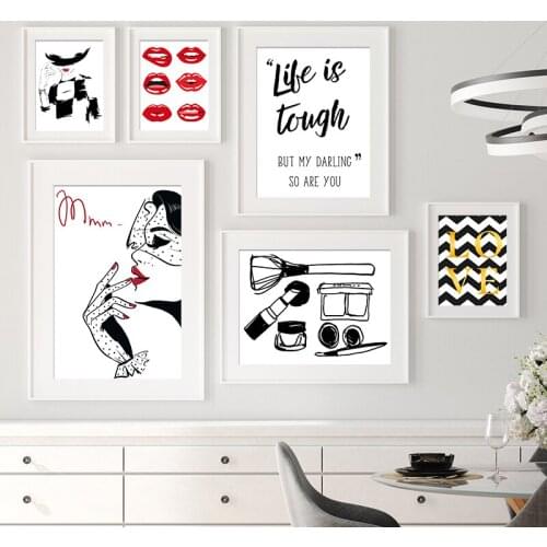 Fashion Lady Poster Sexy Red Lips Cosmetics Sketch Makeup Print Canvas Art Painting Wall Picture Modern Girls Room Home Decor