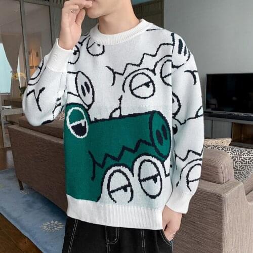 Mens Autumn Sweaters Fit Knitted Casual Slim Sweaters Cotton Long Sleeve Crocodile Pattern Male Warm Pullovers Trendy Style