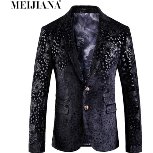 Men Printing Fashion MEIJIANA Male Spring Jacket Blazer Autumn Casual Floral 2018 Suit Fit Male Slim D Button Overcoat