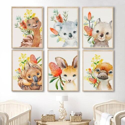 Koala Kangaroo Bear Platypus Ostrich Leaf Wall Art Canvas Painting Nordic Posters And Prints Wall Pictures Baby Kids Room Decor