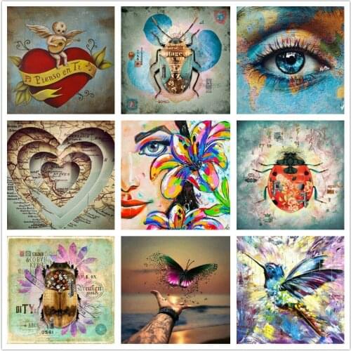 New Square Diamond Painting Butterfly Insect Landscape Sticker diy 5d Diamond Mosaic Embroidery Set 12 Style 20x20cm