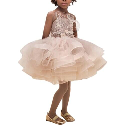New Arrivals Little Girls Dresses Lovely Girls Knee Length Beach Dresses Flower Girls Gowns