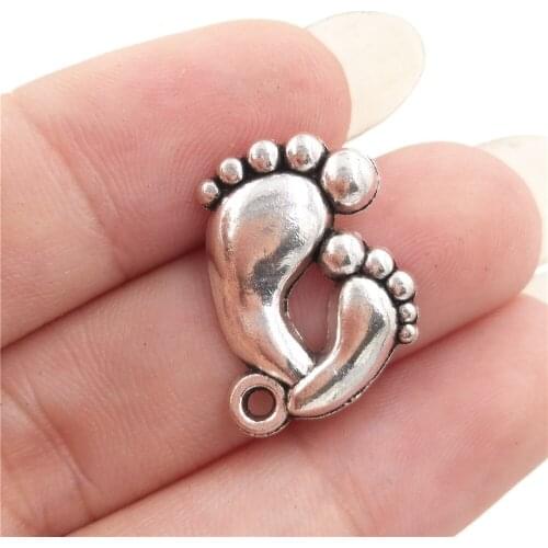 BULK 30 Zinc Alloy Baby Feet Charms Antique Silver Plated Footprint Pendant for DIY Bracelet Making 20*13mm 1.4g