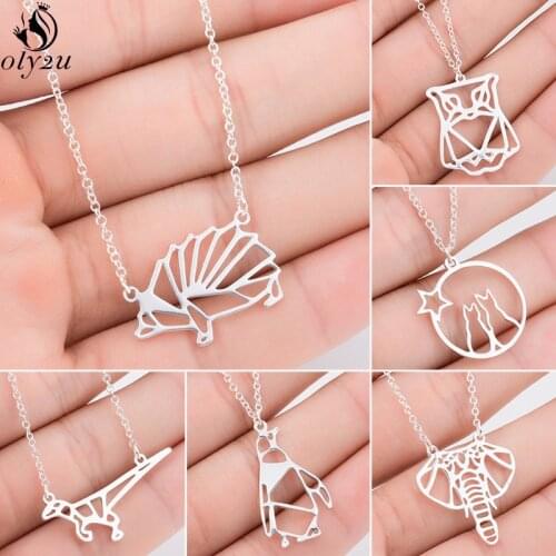 Stainless Steel Animal Necklaces for Women Fashion Origami Hedgehog Elephant Penguin Cat Pendant Necklace Collares 2021 Gifts