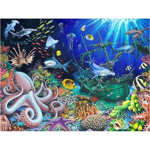 Full Square Round 5d Diy Diamond Mosaic Cross Stitch underwater world Diamond Embroidery wedding decoration octopusZP-2635