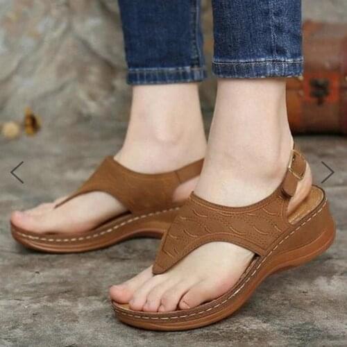 Vintage Wedge Sandals Premium Open Toe Sandals Anti-slip Leather Casual Female Platform Retro Shoes