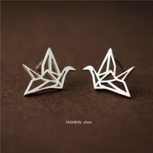 925 Sterling Silver Earrings Simple Paper Crane Stud Earings for women Girl fashion jewelry Pendientes Plata brincos pequenos
