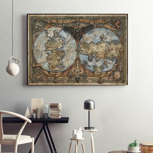 Westeros And Essos Treasure World Map Art Canvas Print Painting Game TV Wall Picture Living Room Home Decoration Movie Poster