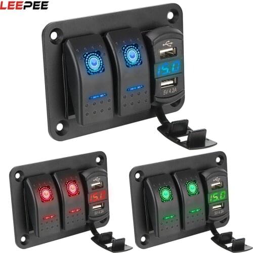 12/24V Rocker Switch Panel Waterproof Dual USB Port Circuit Breaker LED Voltmeter for Car Marine Ship LED Rocker Switch Panel