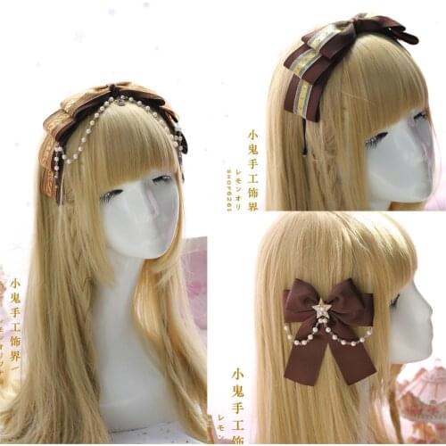 Lolita dress soft sister bear side clip Hair Clip hairpin hairpin headwear brown Lolita bow hair accessories jewelry women