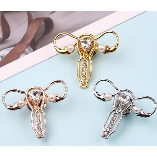 Female Uterus Pearl Crystal Metal Brooch Care Female Health Badge Jewelry Pin Doctor Nurse Medical Student Jewelry Gift